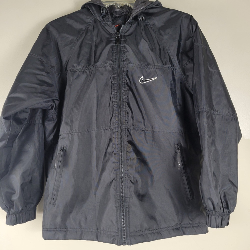 Nike Womens Black Quilted Lined Hooded Windbreaker Jacket Small S 4-6 Swoosh